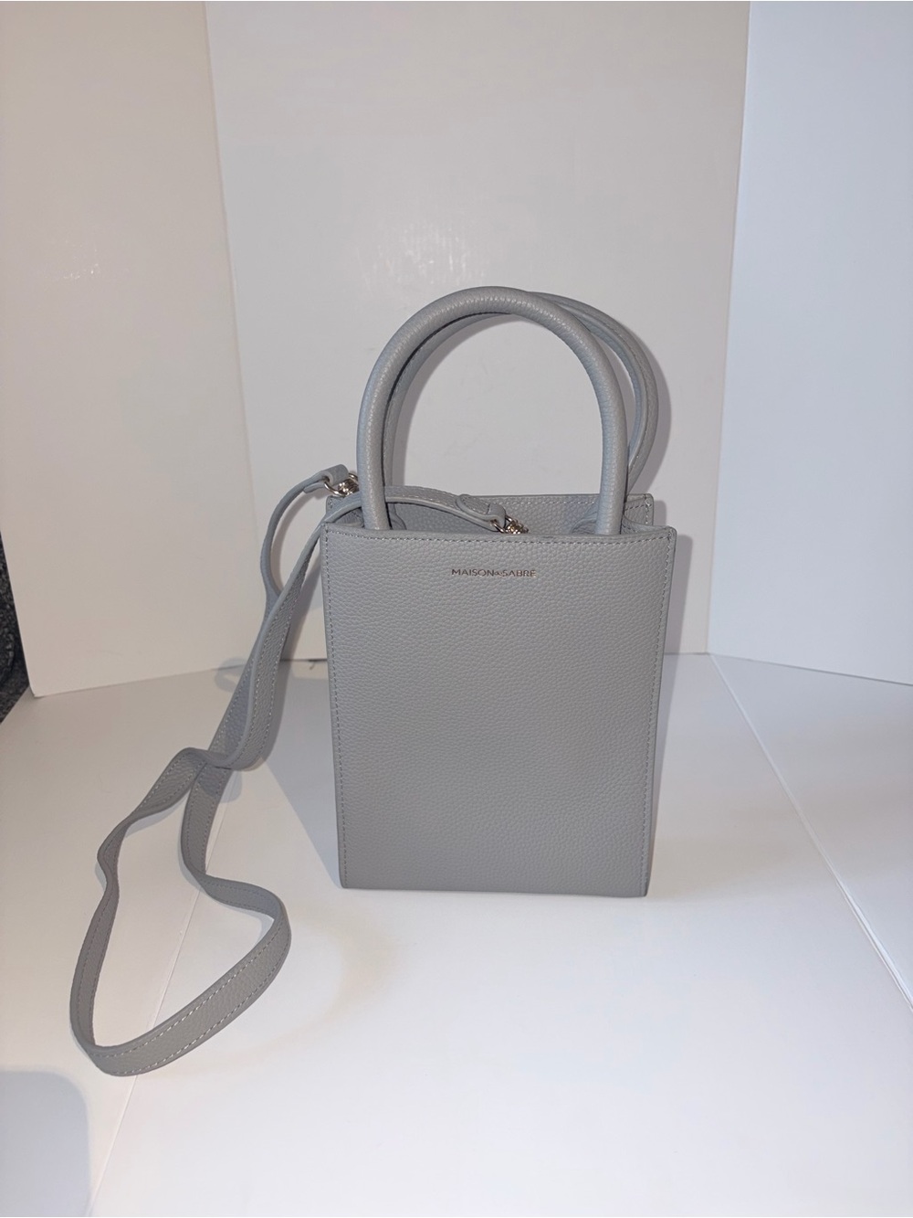 Maison De Sabré Pebbled Gray Mini Tote with Detachable Strap